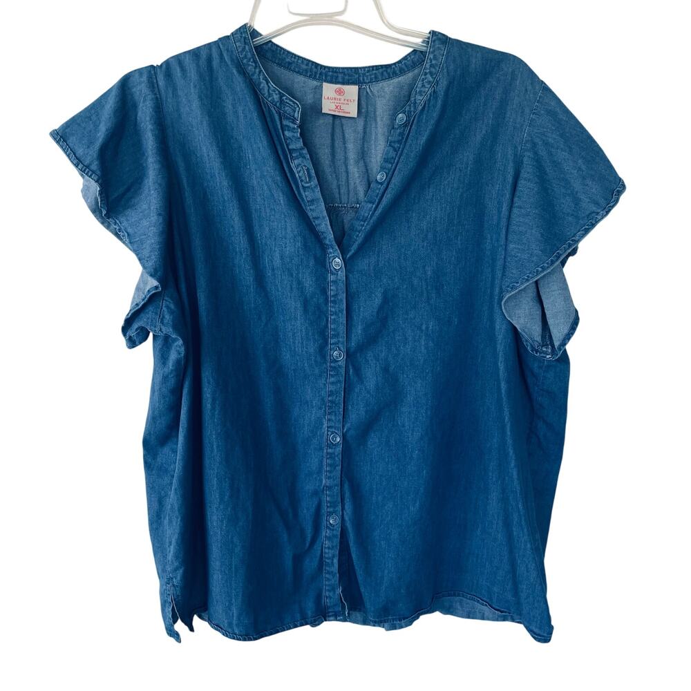 Laurie Felt Denim Size XL Short sleeves Ruffle blouse